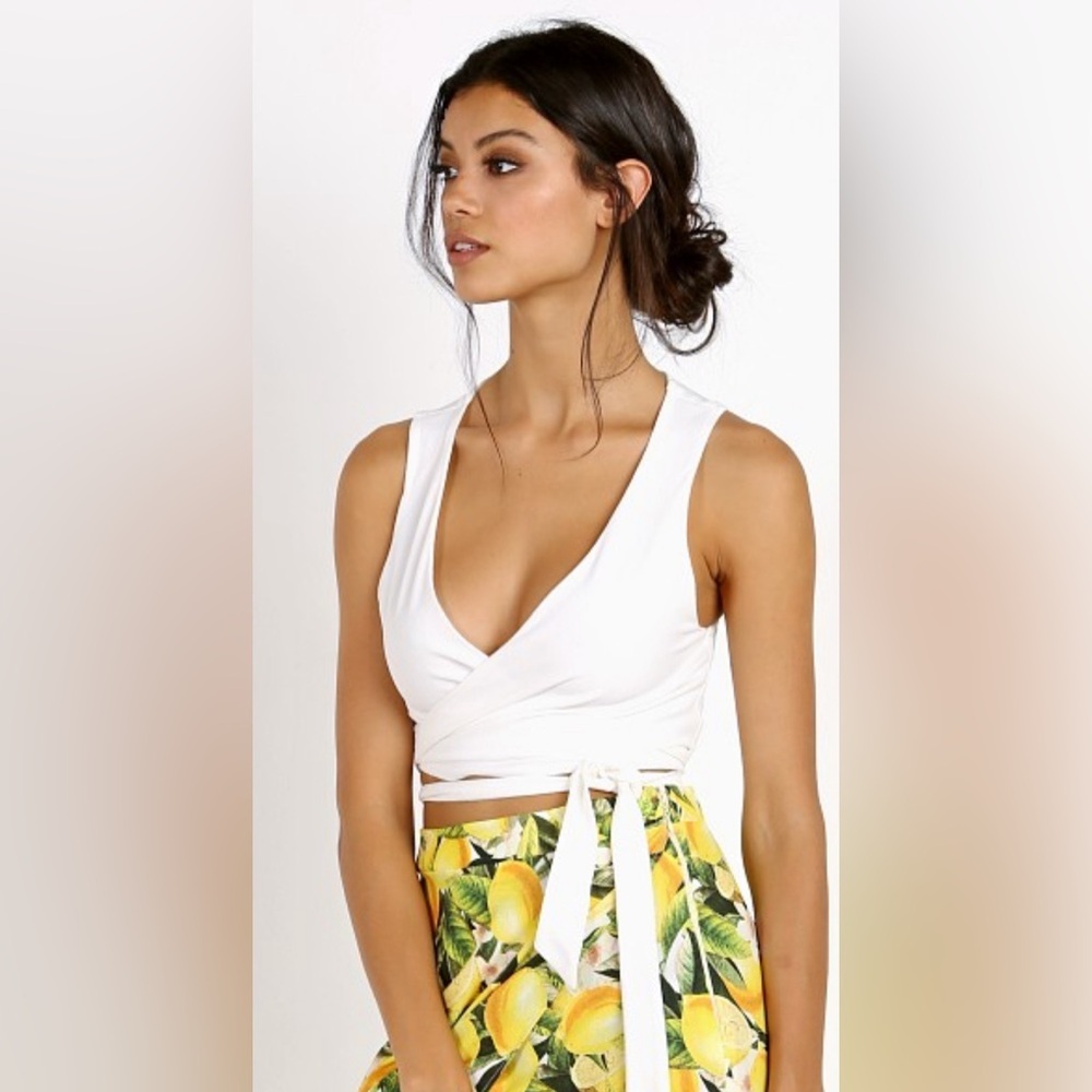 Show Me Your Mumu Conga Wrap Top White Laguna Sleeveless Wrap Croptop M Medium